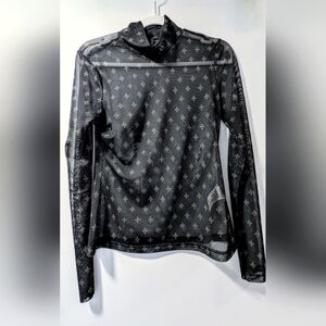 OVO Black and Gold Patterned Sheer Turtleneck Top